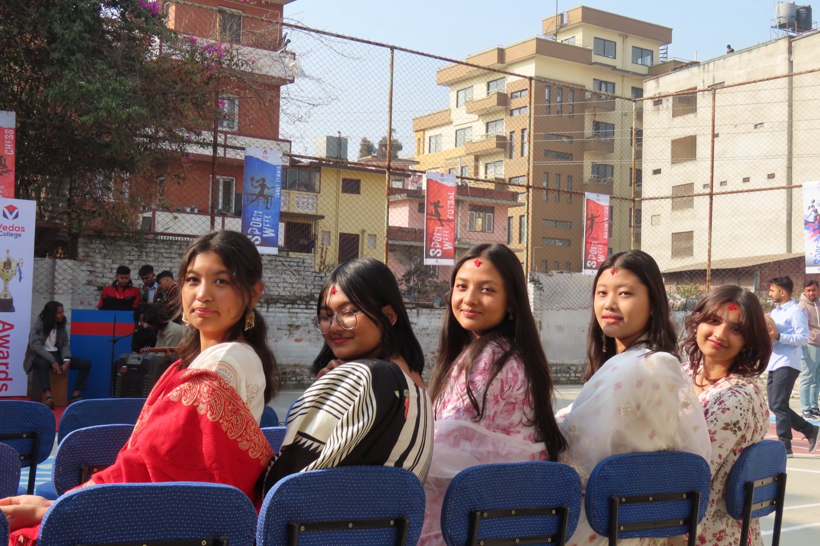 Students seated in the front row at the Sports Week awards ceremony